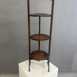 Vintage 3-tier cake stand in dark wood, 1920s serving display.