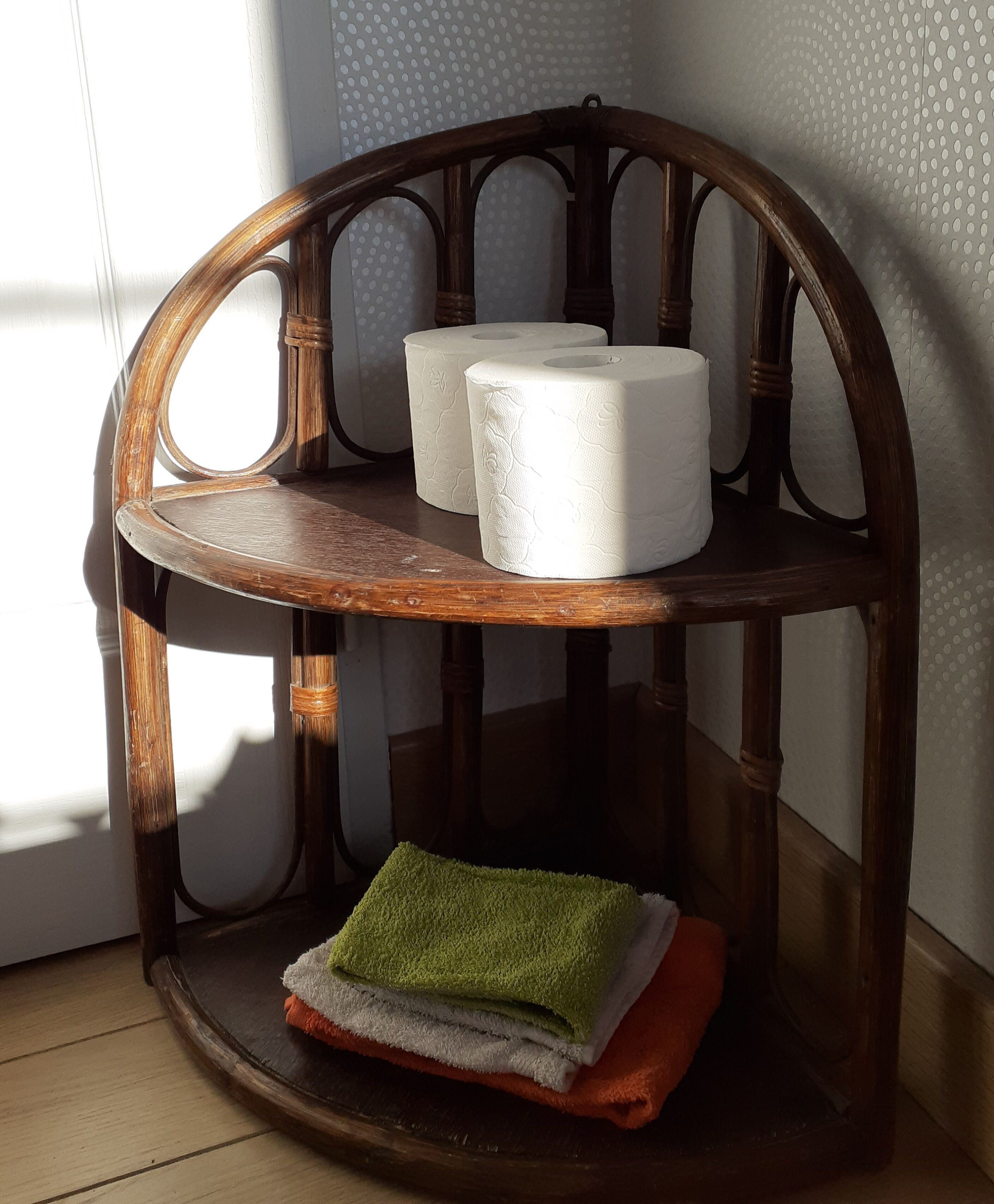 Rattan corner wall shelf