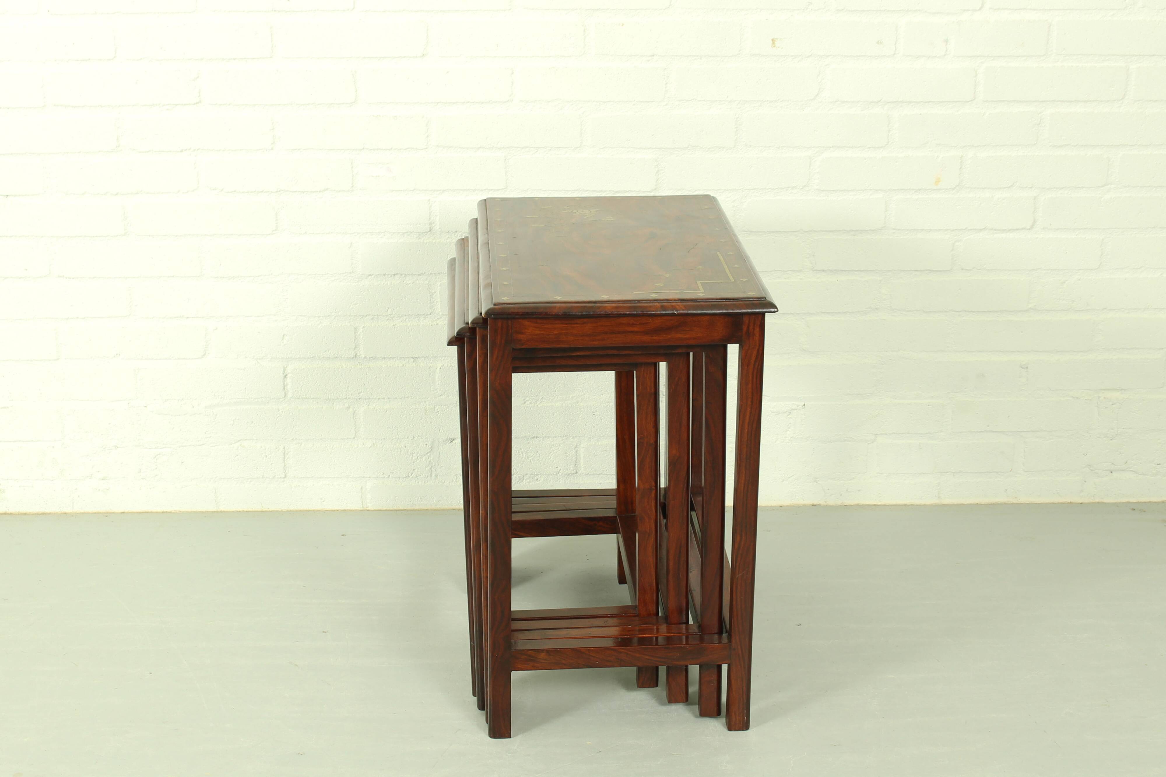 Italian Rosewood Nesting Tables with Copper Inlay