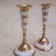 Pair of vintage brass and mother-of-pearl candlesticks