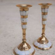 Pair of vintage brass and mother-of-pearl candlesticks