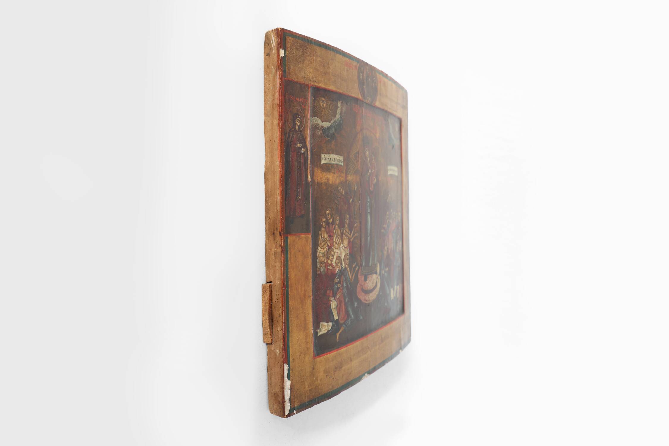 19th Century Traditional Religious oak Icon Mother of God Joy of All Who So