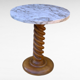 Vintage pedestal table turned wood and marble 1950