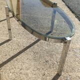 Elliptical coffee table circa 1970 in chromed metal and smoked glass
