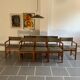 Set 6 chairs and 2 vintage Scandinavian teak and tweed chairs