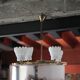 Vintage brass suspension with thick milk glass globe, brass chandelier.