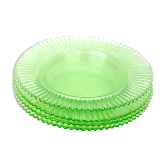 Lot of 4 clear green glass dessert plates
