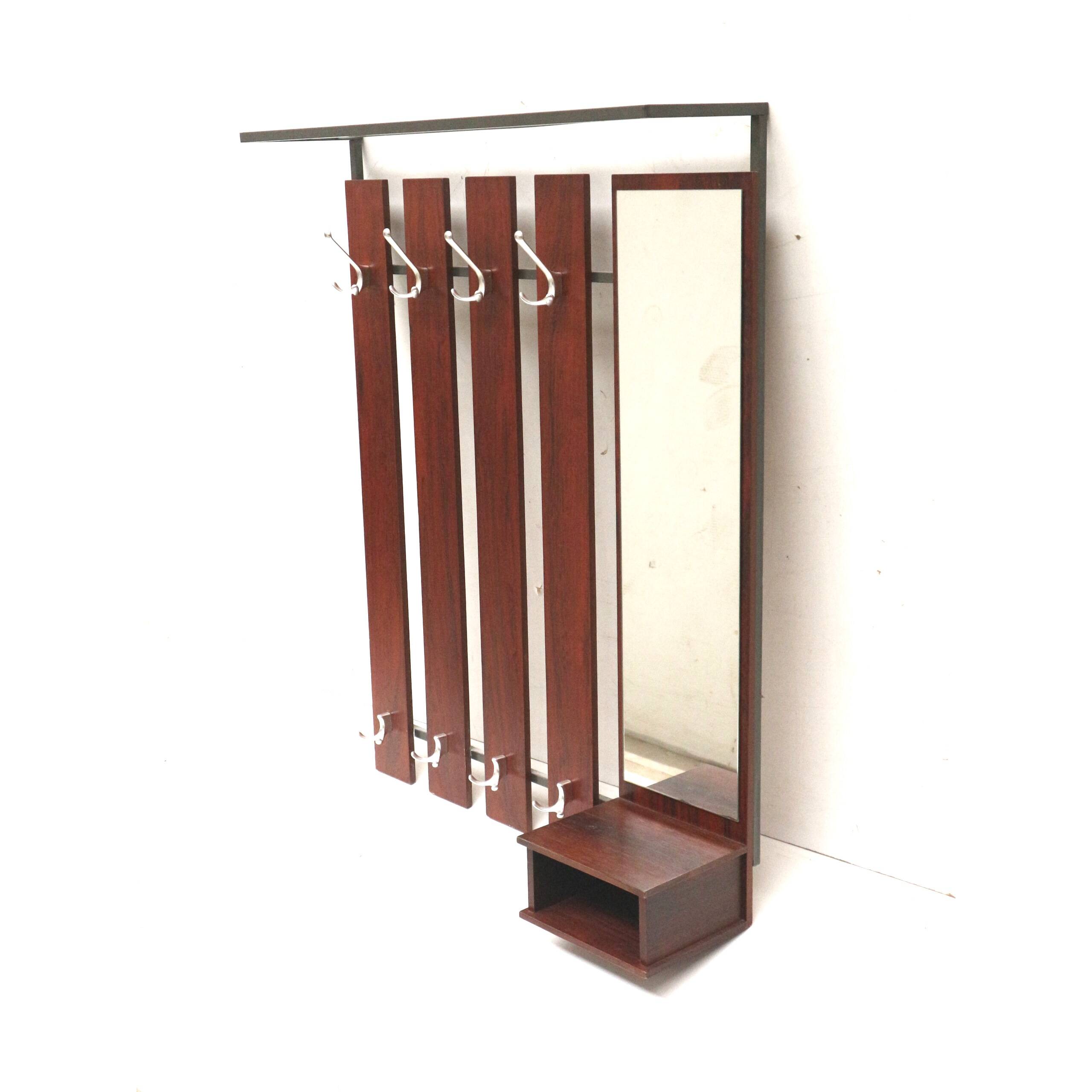 Large vintage coat rack / wall coat rack with mirror made in the 60s