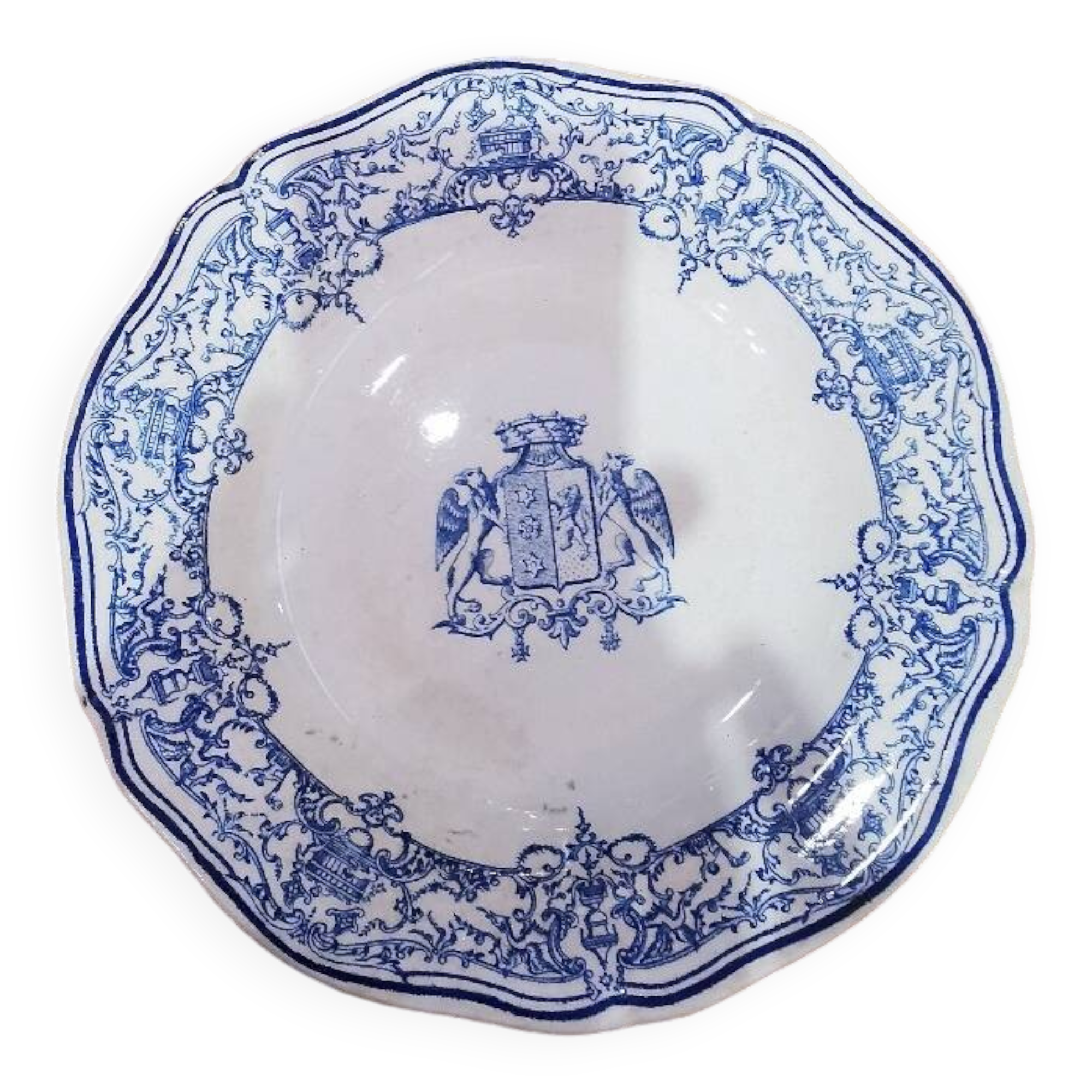 Rare gien earthenware plate couronne armoireries 19th century