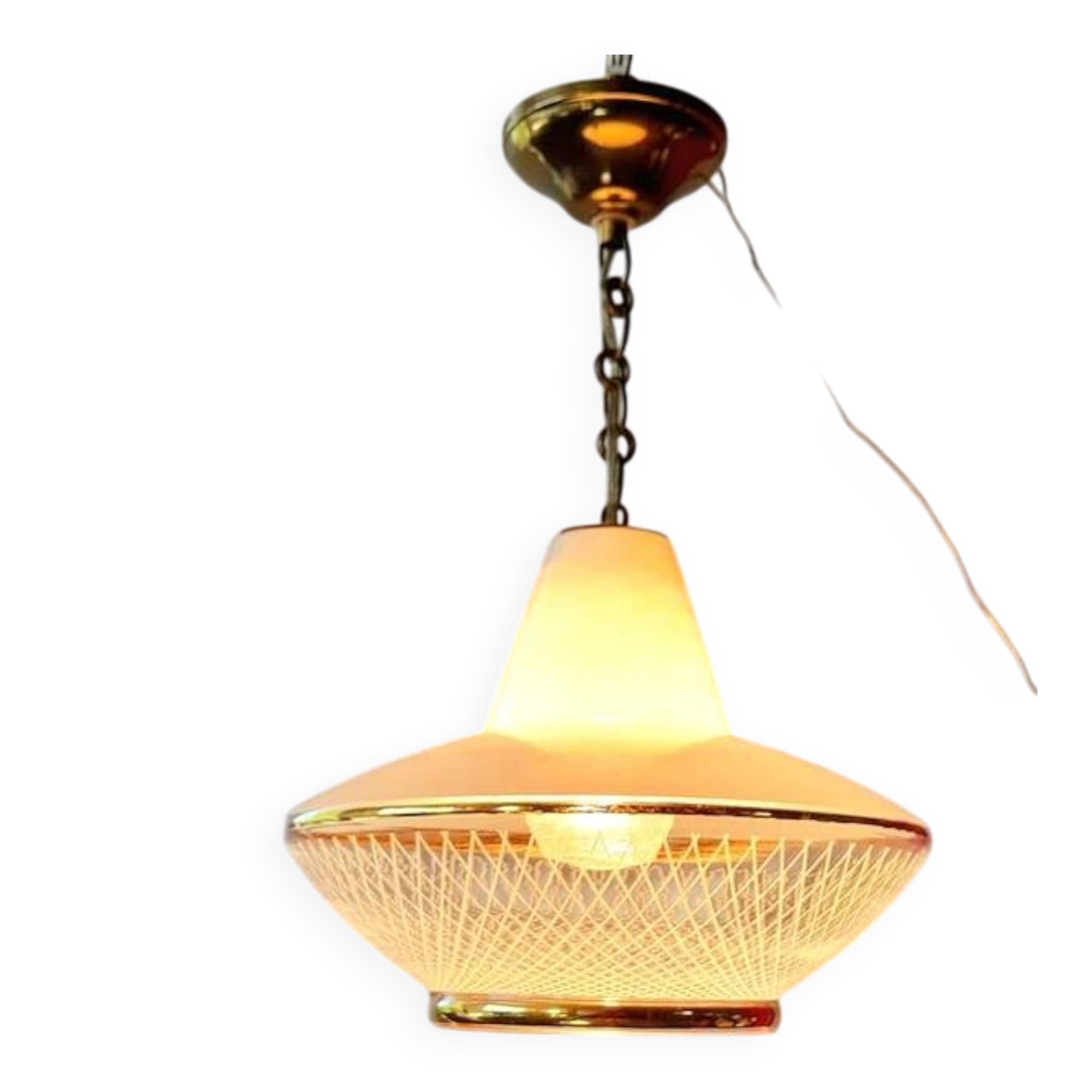 UFO screen-printed glass pendant light, 1970.