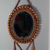 Oval mirror wooden beads, vintage 60/70s to hang 60x22 cm C226
