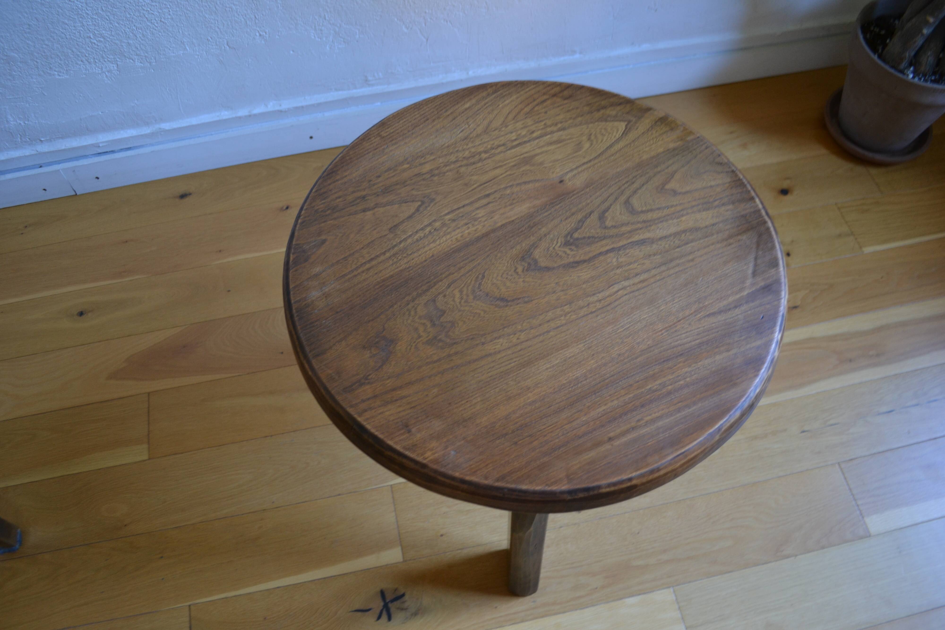 Brutalist tripod coffee table in solid oak, 1960s
