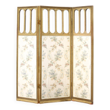 Vintage screen, old 3-panel screen, molded wood and fabric screen