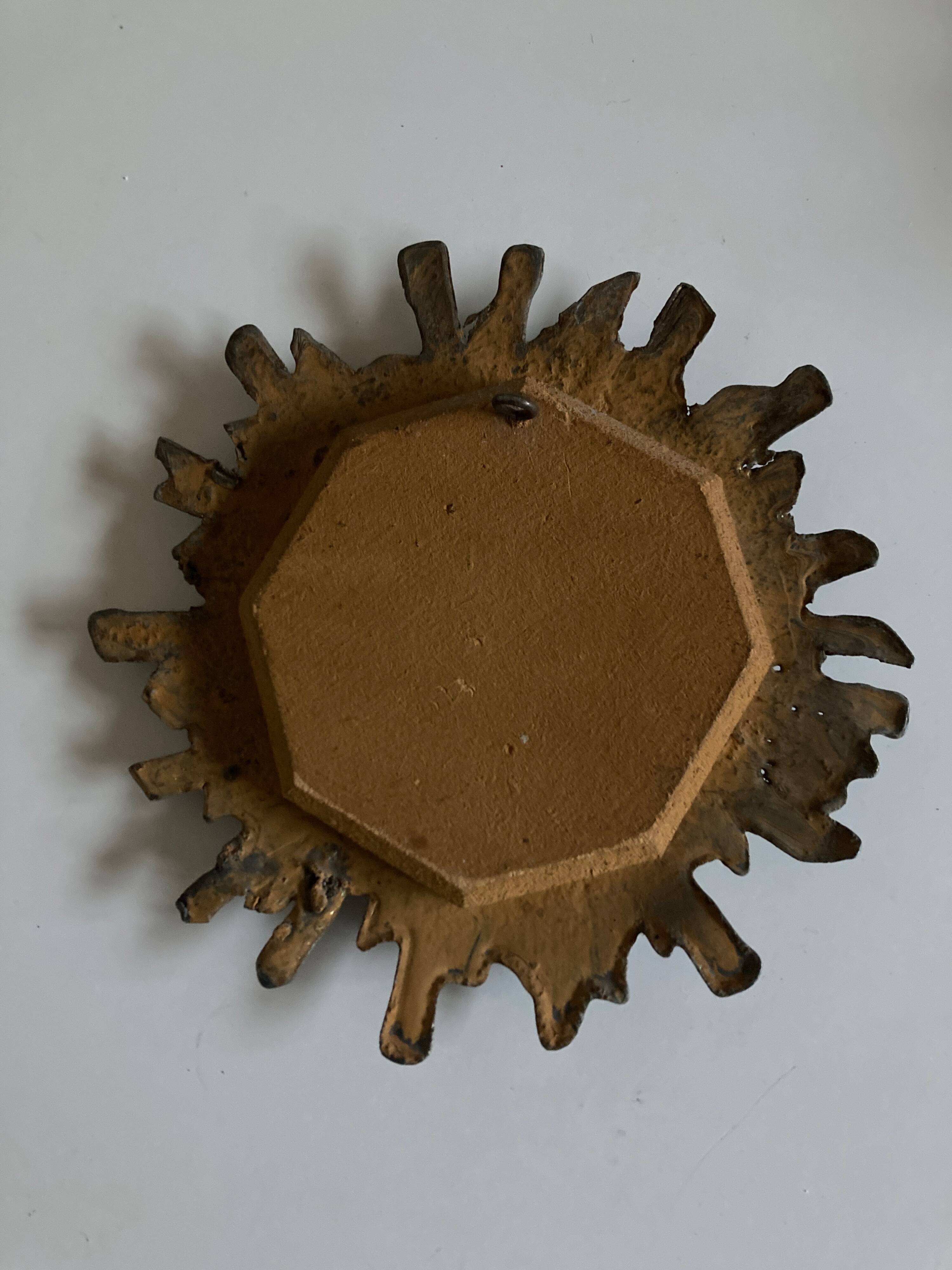 Sun mirror by Irena Jaworska in gilded lead and green glass 1960