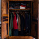 Old wardrobe cabinet in elm and solid walnut