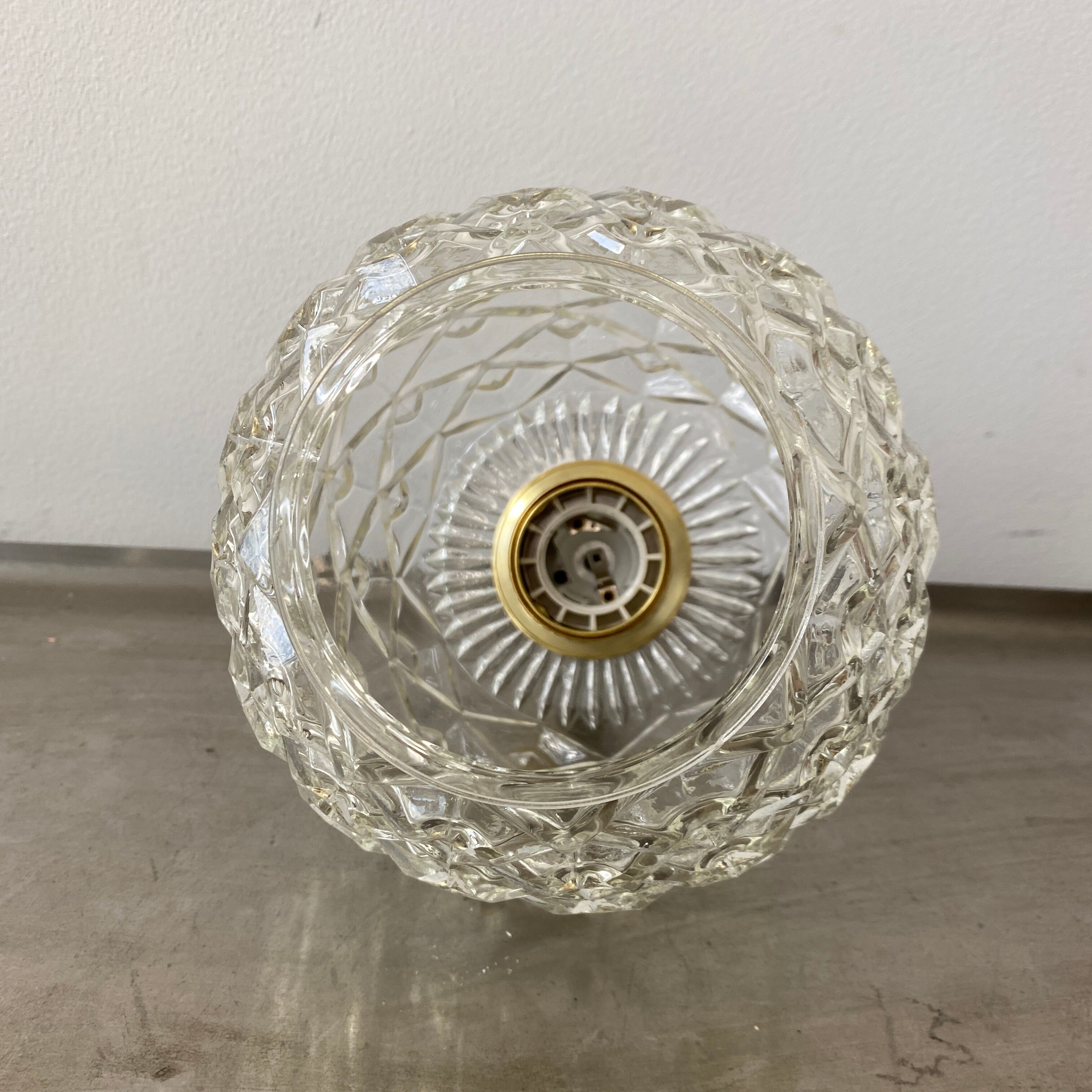 Pair of vintage molded glass pendant lamps