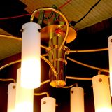 Ceiling lamp brass and Opaline glass, from "Hillebrand", 1960