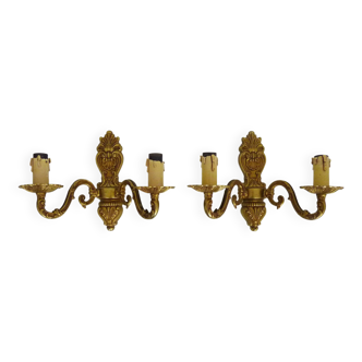 Old pair of double-light brass wall sconces. 60s