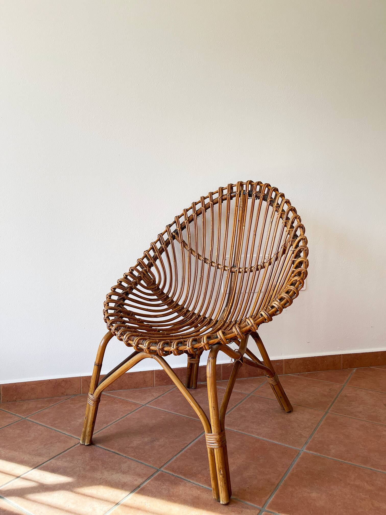 Italian 1960s original rattan egg armchair