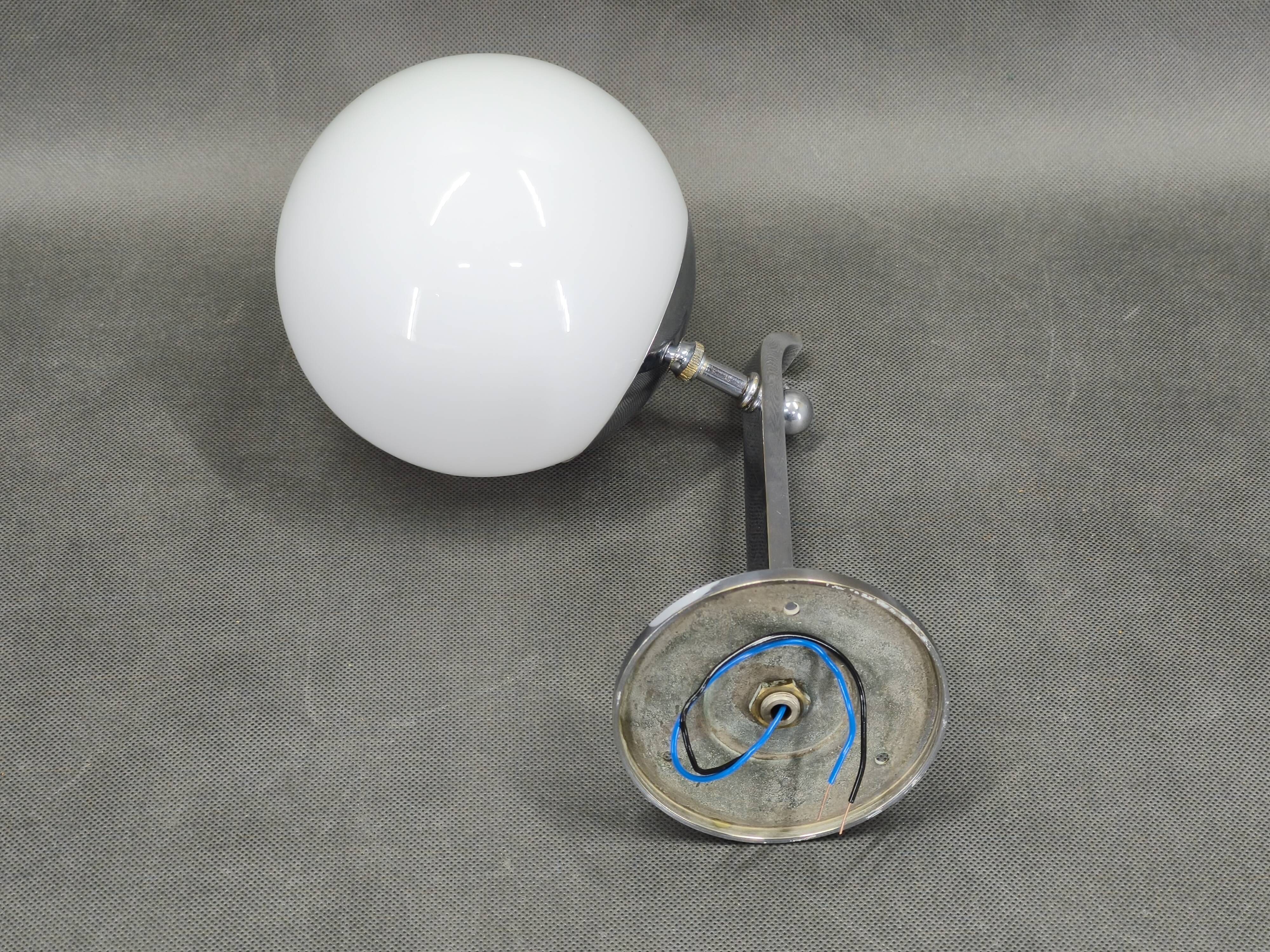 Art Deco Chrome and Milky Glass Wall Light, Czechoslovakia, 1930s
