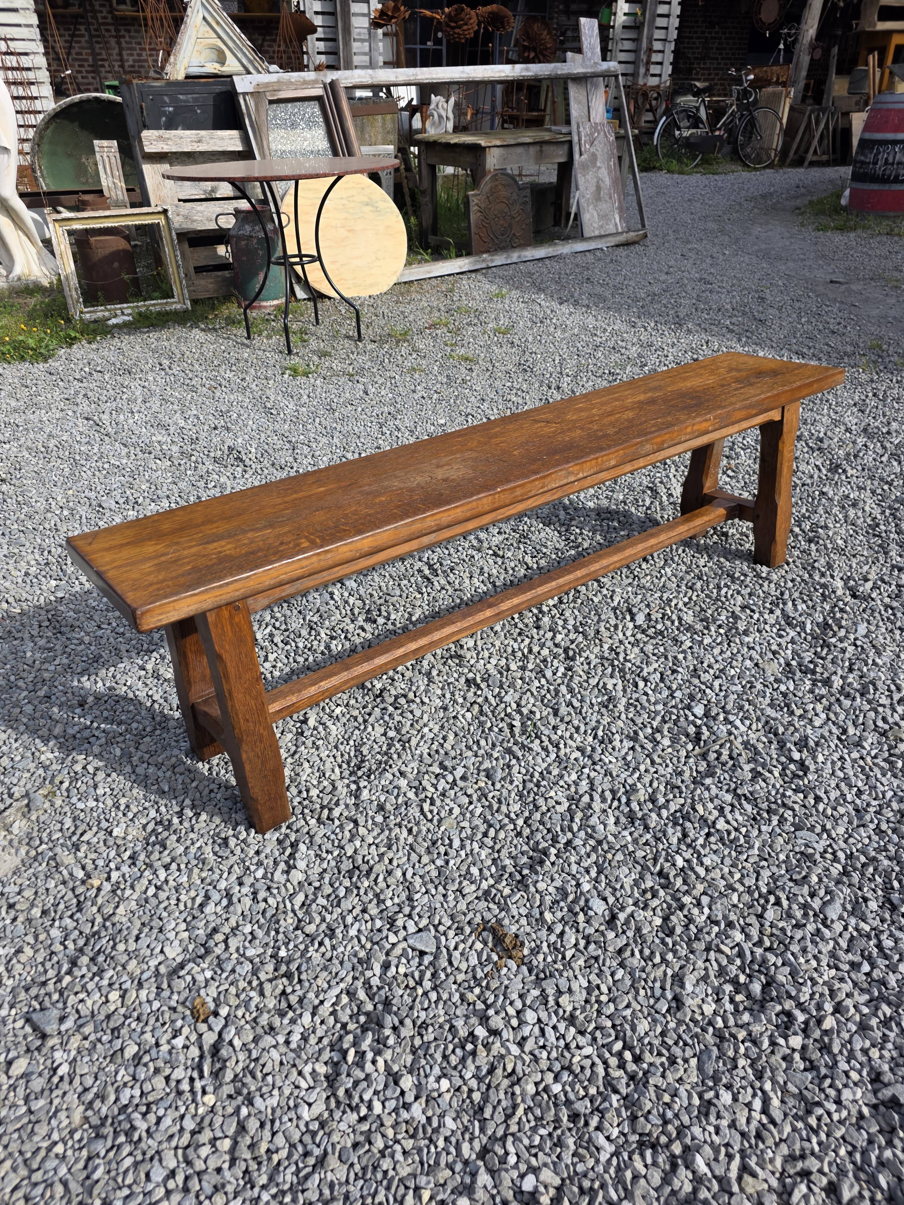 Solid oak farmhouse bench, 160cm in length.