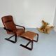 Yngve Ekström 70 Scandinavian design armchair with leather and wood ottoman