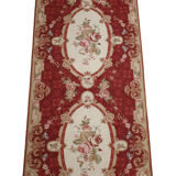 Long traditional needlepoint rug handwoven wool floral red runner rug-76x305cm
