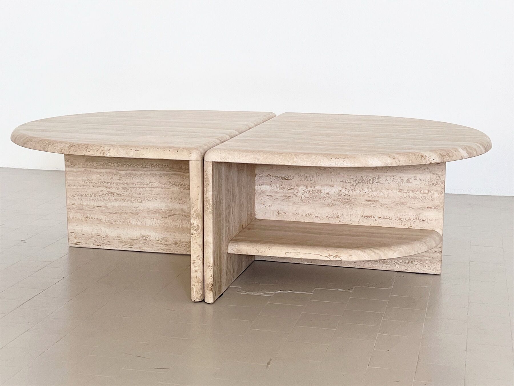 Italian midcentury travertine marble coffee table of two pieces, 1970s