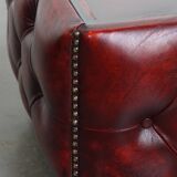 Set of 3 Red Leather Chesterfield Side/Coffee Tables with Glass Tops