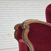 1960s, Danish relax chair, cherry-red furniture velour, oak wood.