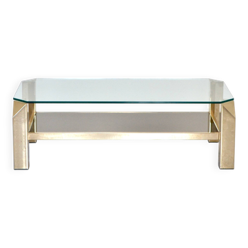 Table basse milieu du siècle plaquée or 23 carats par Belgo Chrome. Vintage/Moderne