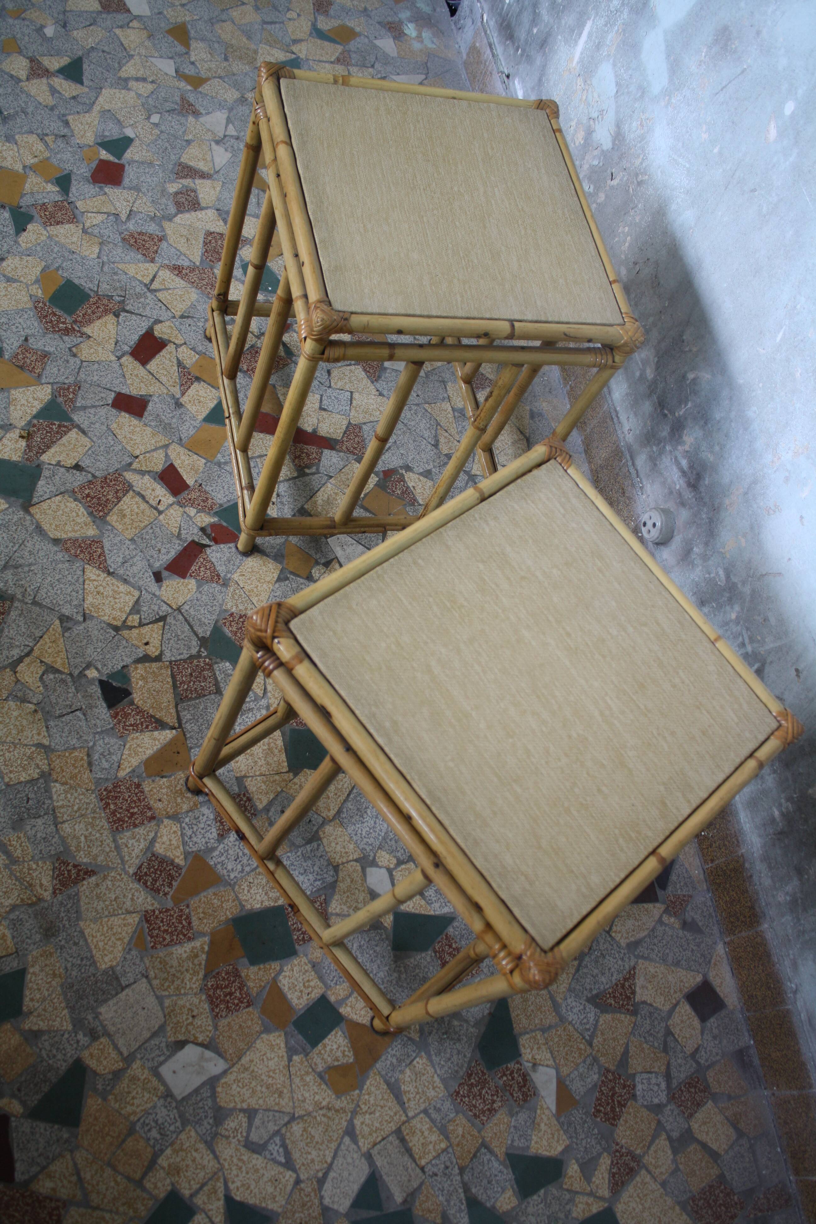 Pair of vintage rattan bedside tables