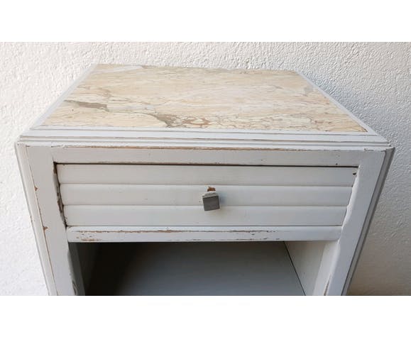 50's wooden and light marble bedside