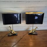 Paire de lampes années 70 à poser  figurant un canard en laiton