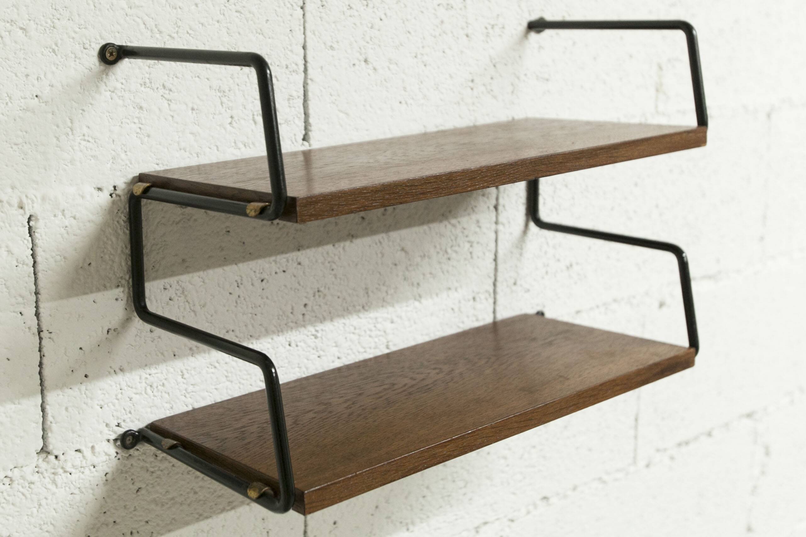 Zigzag string shelf 2 black ladders 2 teak shelves 1950 Width 47.5cm
