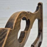 1970s, set of 4 Danish dining chairs, original condition, dark oak wood, furniture wool fabric.