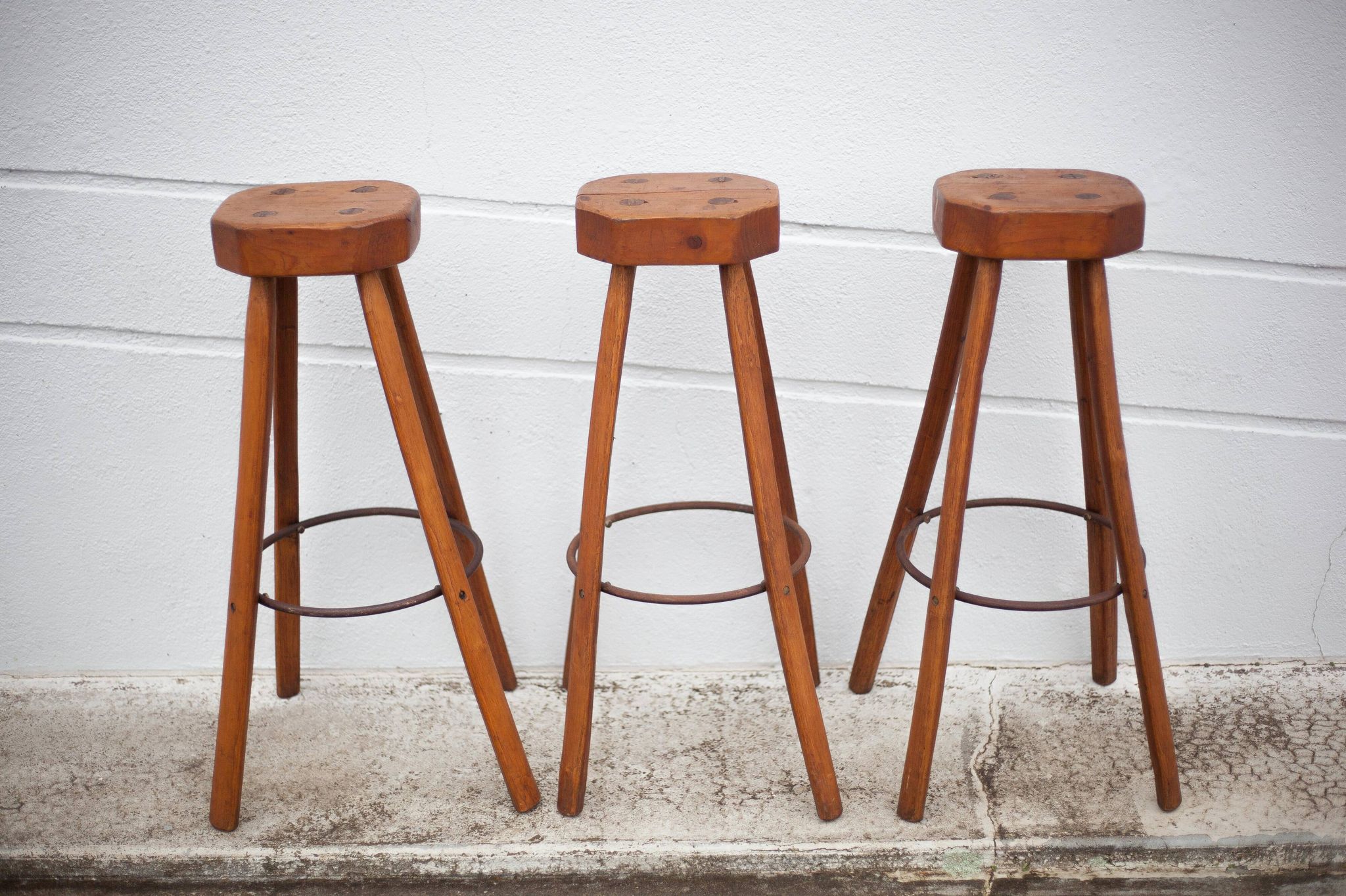 Bar stool X 3, wood and metal stool, brustalist stool, high stool