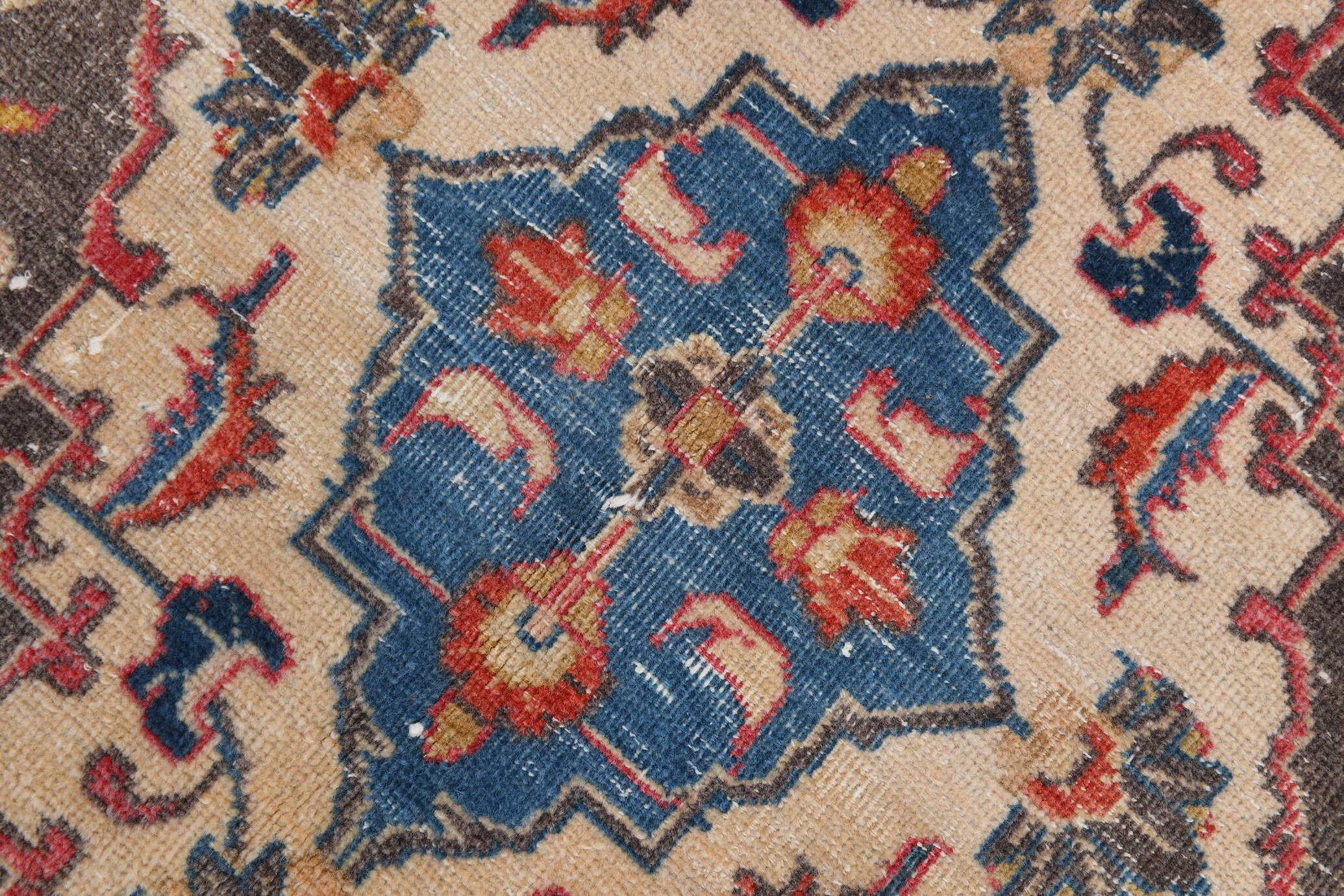 Tapis persan vintage en laine noué main, rouge, motifs floraux, 291x384 cm