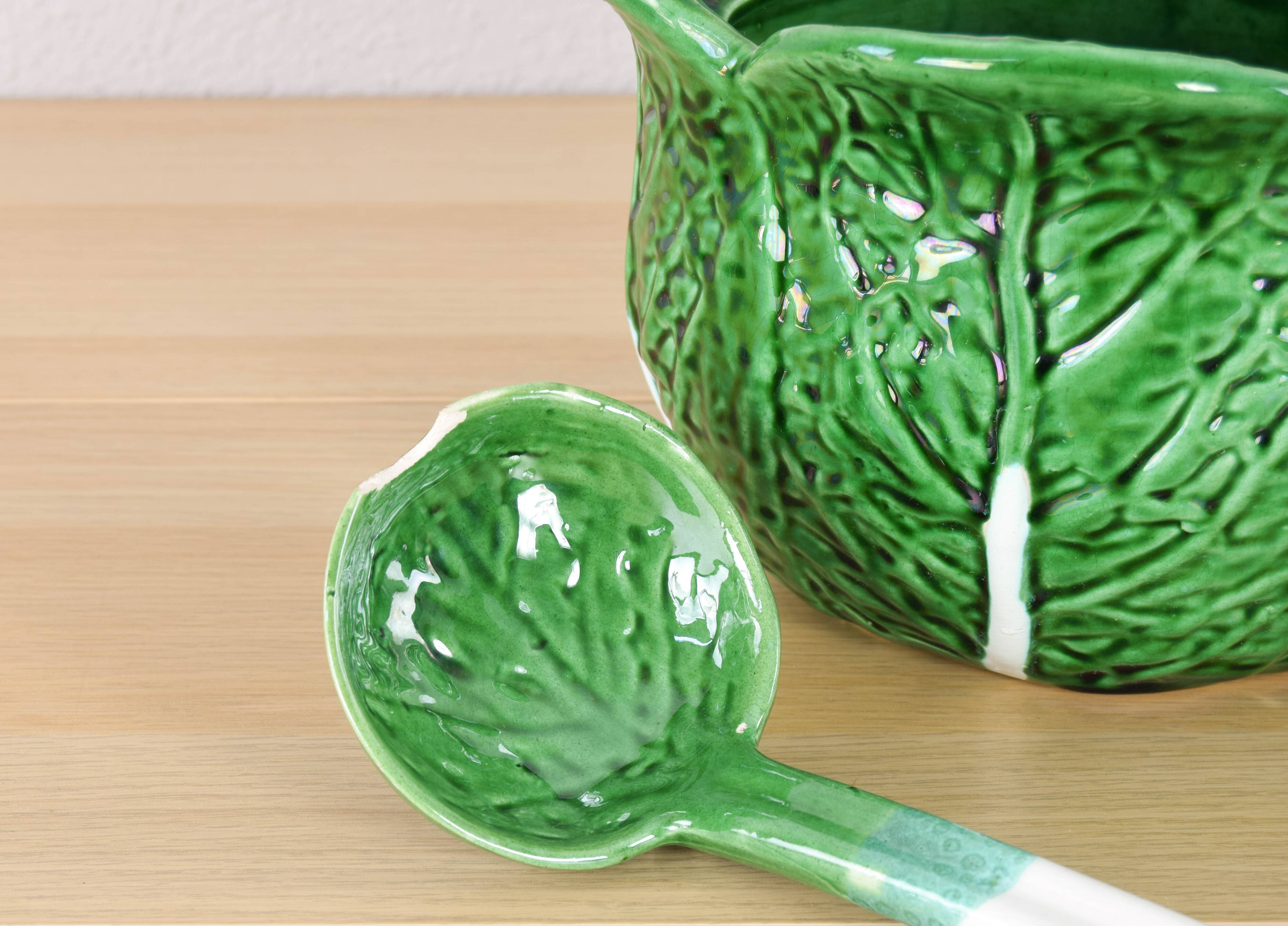 Vintage Ceramic Bordallo Pinheiro Cabbage Tureen Bowl, Portugal 60s