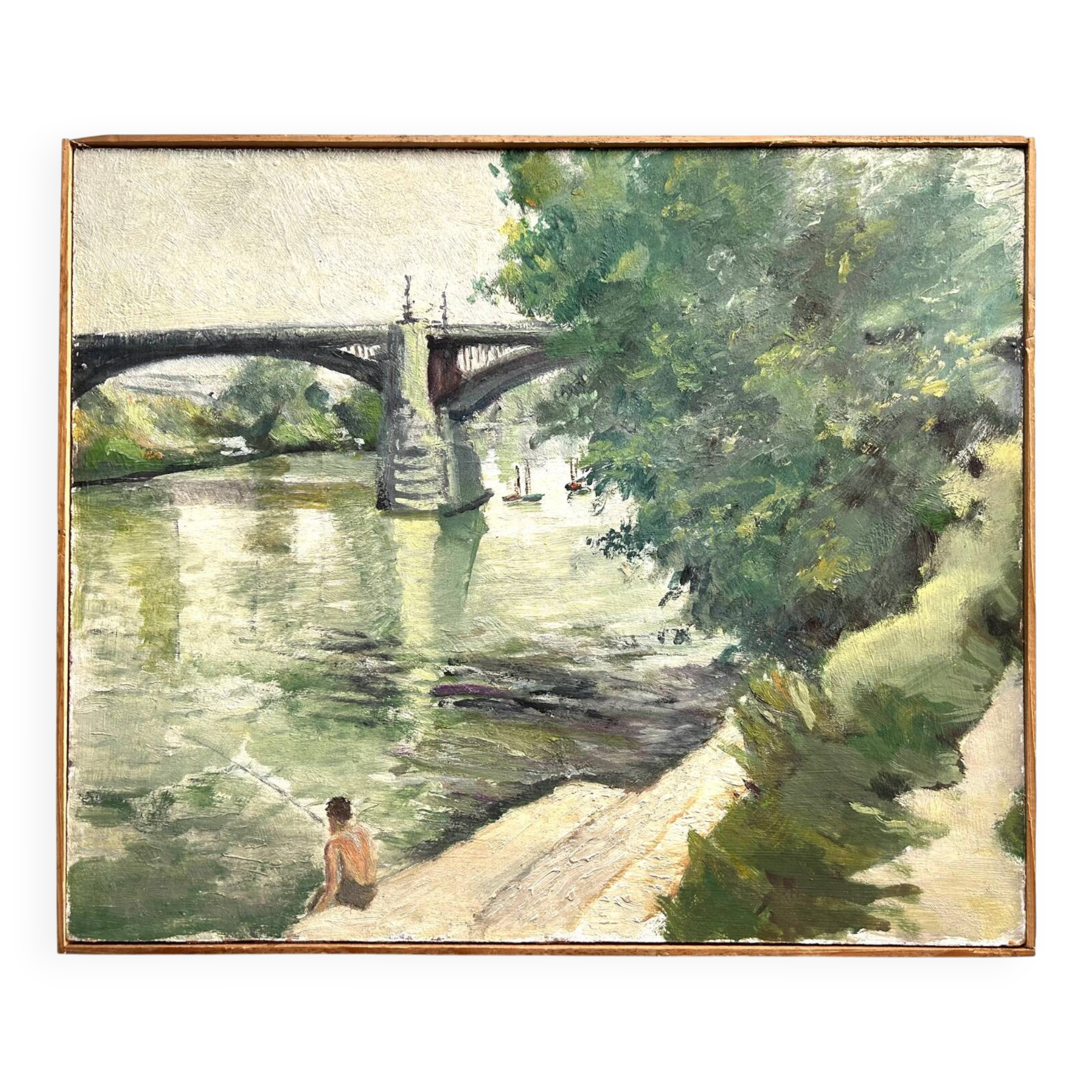 Oil on panel, Fisherman on the Marne, M. Tassart. 1955