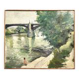 Oil on panel, Fisherman on the Marne, M. Tassart. 1955