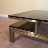 Très belle table basse en acier brossé et laiton
