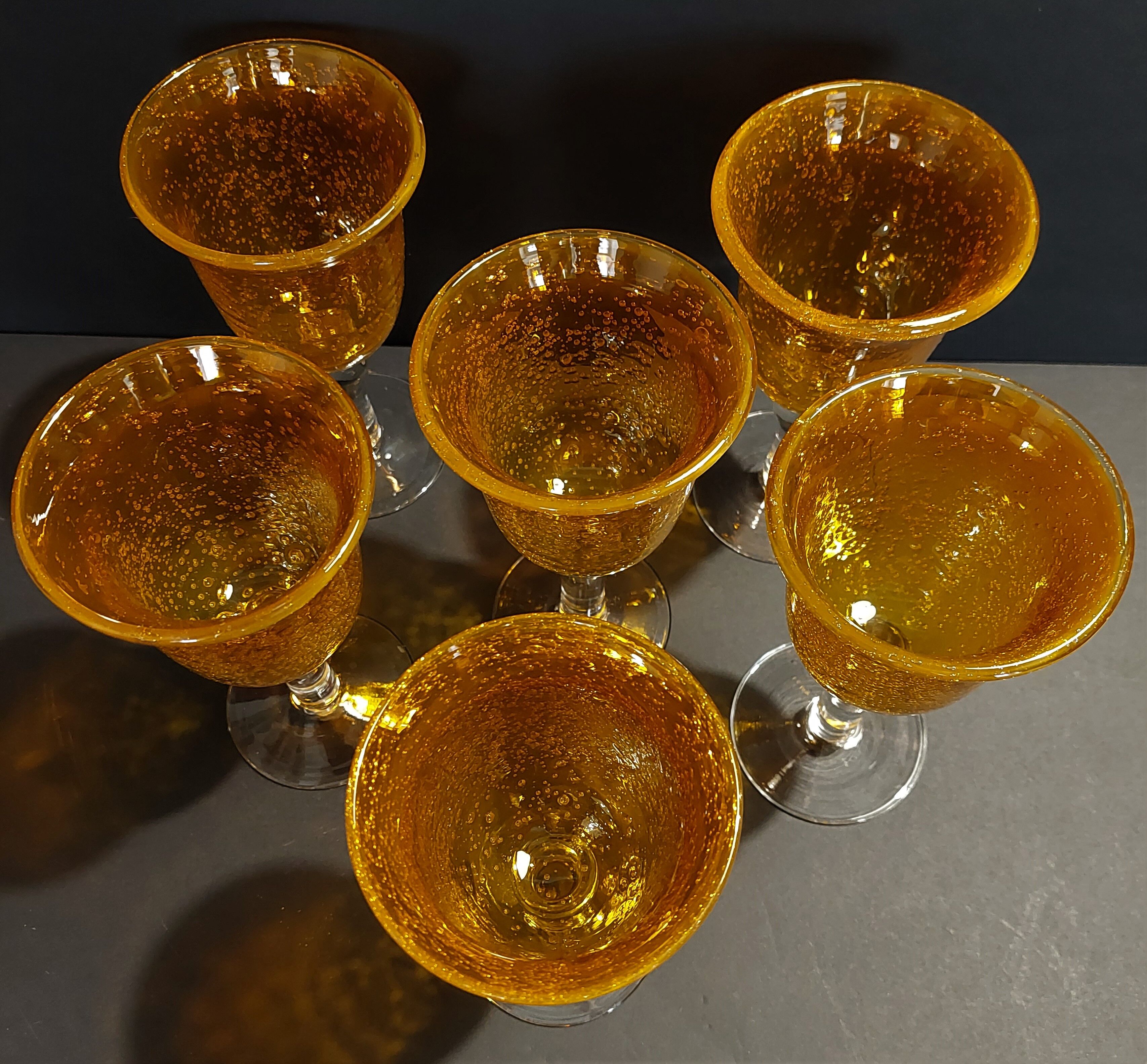 Series of six water glasses blown glass Biot XXth