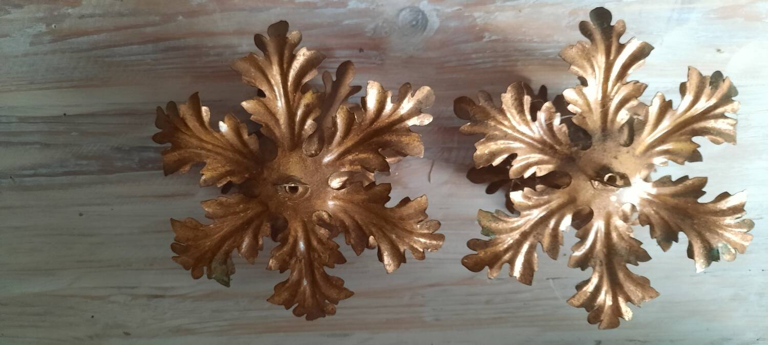 Pairs of golden foliage-style wall lights