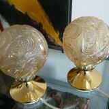 Pair of bedside lamps, brass and molded glass, 1950