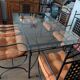 table fer forgé largeur 1m, longueur 1,60m, hauteur 0,76 + 6 fauteuils
