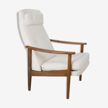 Fauteuil haut dossier scandinave des années 1960 repose-tête réglable, restauré