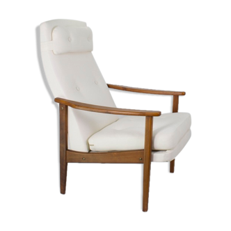 Fauteuil haut dossier scandinave des années 1960 repose-tête réglable, restauré