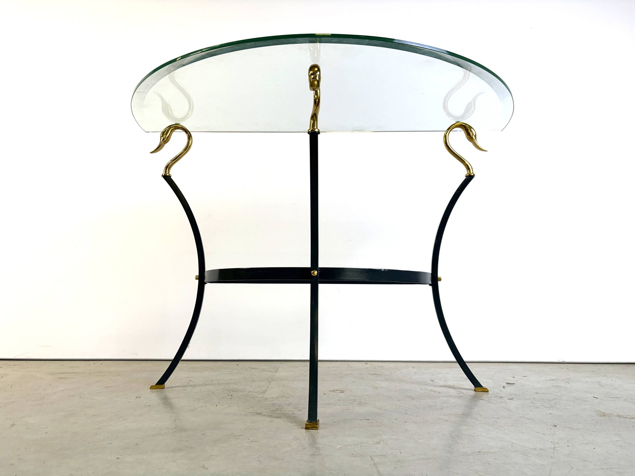 Hollywood regency brass swan console, 1980s