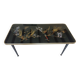 Japanese patterned coffee table, tapered legs and brass, vintage.